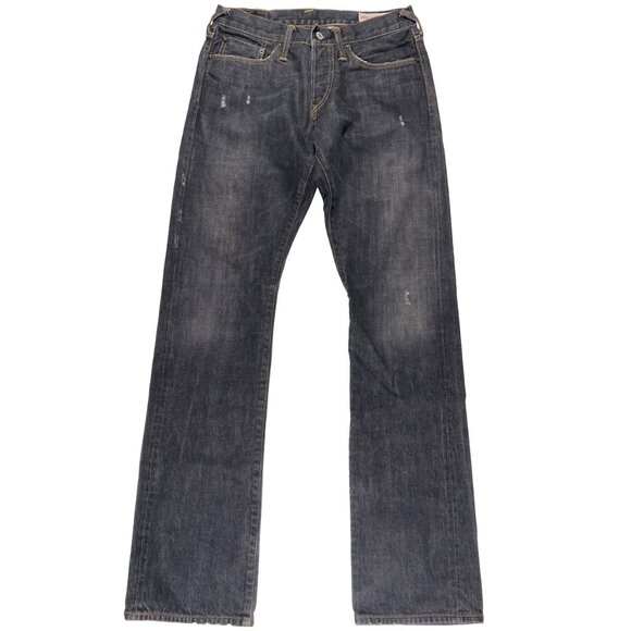 Evisu No 2 BLK Black Diacock Logo Straight Leg Selvedge Jeans mens size 30x33.5 - Picture 2 of 12
